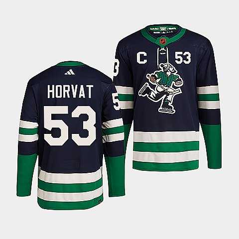 Mens Vancouver Canucks #53 Bo Horvat Navy 2022 Reverse Retro Stitched Jersey Dzhi